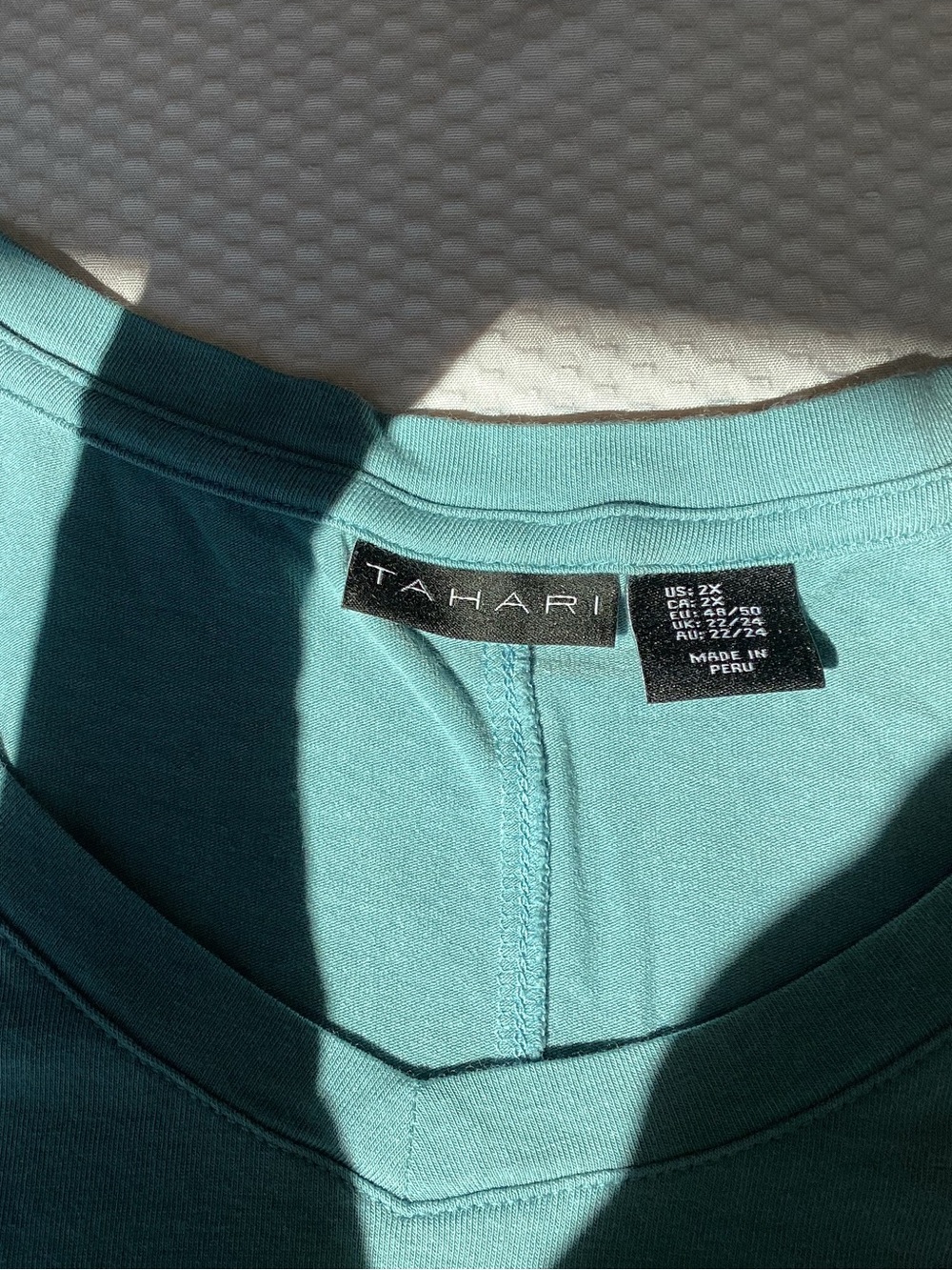 Tahari Teal Scoop V-Neck Tee